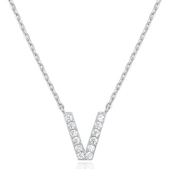 14K White Gold Initial Necklace Letter Dainty Diamond Gift Present P - Z - Picture 7 of 12